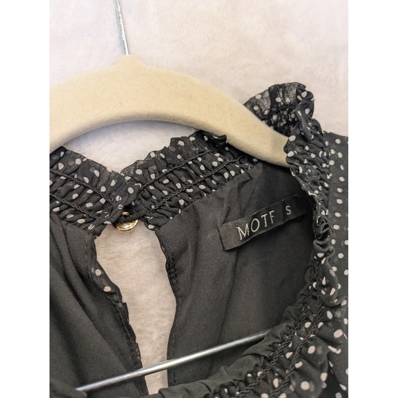 MOTF Polka Dot Mock Neck Pleated Midi Dress Black White Size S - Picture 3 of 8